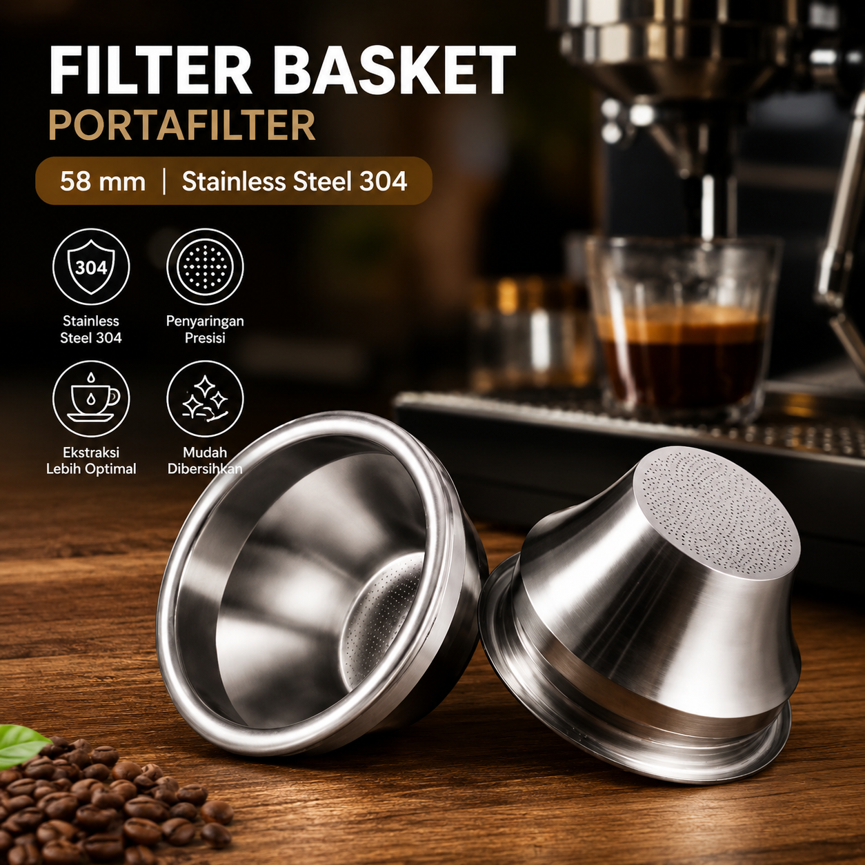 Gambar produk ZIKRUS Filter Basket Portafilter Wide Top Narrow Bottom 58mm - DWL-100 - Utama