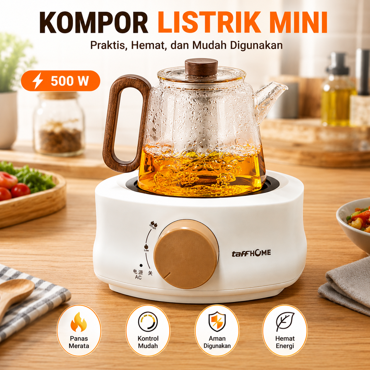 Gambar produk TaffHOME Kompor Listrik Mini 1 Tungku Electric Stove Tea Heater 500W - ZSP-K10500 - Utama