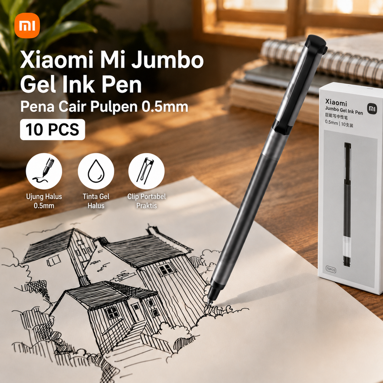 Gambar produk Xiaomi Mi Jumbo Gel Ink Pen Pena Cair Pulpen 0.5mm 10 PCS - MJZXB02WC - Utama