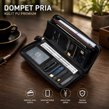 TRIS Dompet Pria Kulit PU Zipper Wallet Card Holder 12 Slot - 2007