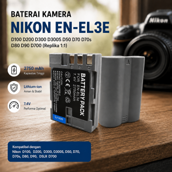 Gambar produk Baterai Kamera Nikon D100 D200 D300 D50 D70 D70s D80 D90 D700 2750mAh - EN-EL3E (Replika 1:1)
