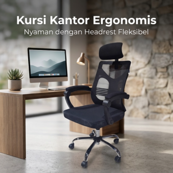 HBADA Kursi Kantor Ergonomic Office Chair Lumbar Support Headrest - HDNY164BM