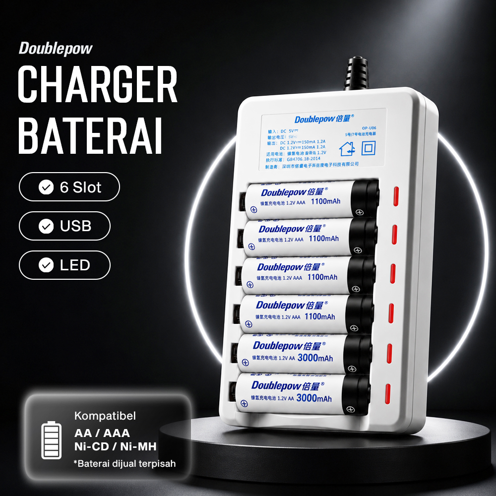 Gambar produk Doublepow Charger Baterai 6 Slot AA AAA Ni-MH Ni-CD with LED - DP-U06 - Utama