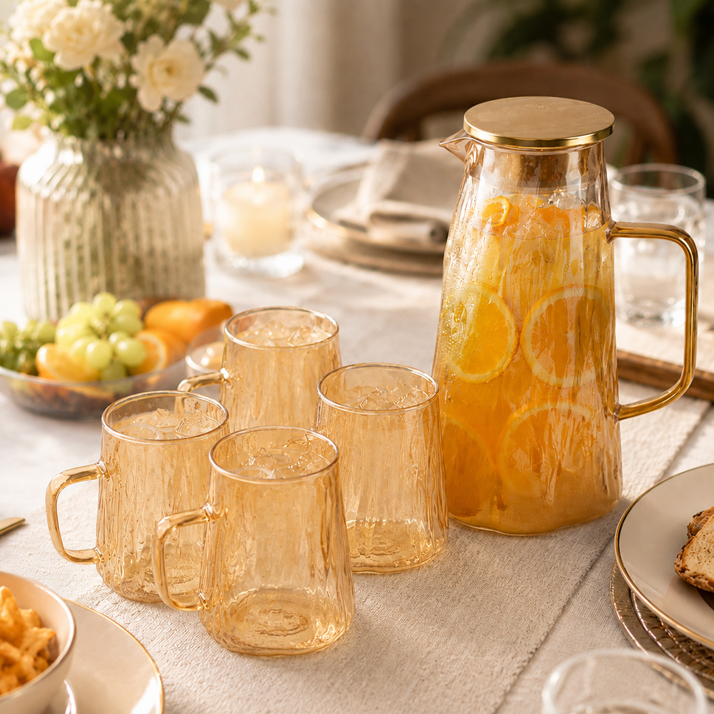 Gambar produk Cloks Set Teko Cangkir Kaca Kopi Teh 1 Pitcher 4 Cups Heat Proof 1.8L - CL18 - 6
