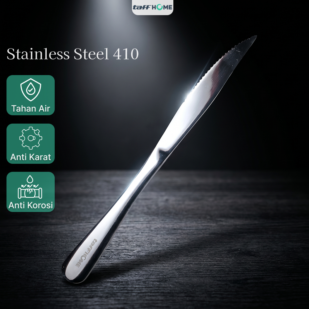 Gambar produk TaffHOME Pisau Makan Gerigi Stainless Steel 410 Dinner Knife 22.8x1.9cm - 410S - 2