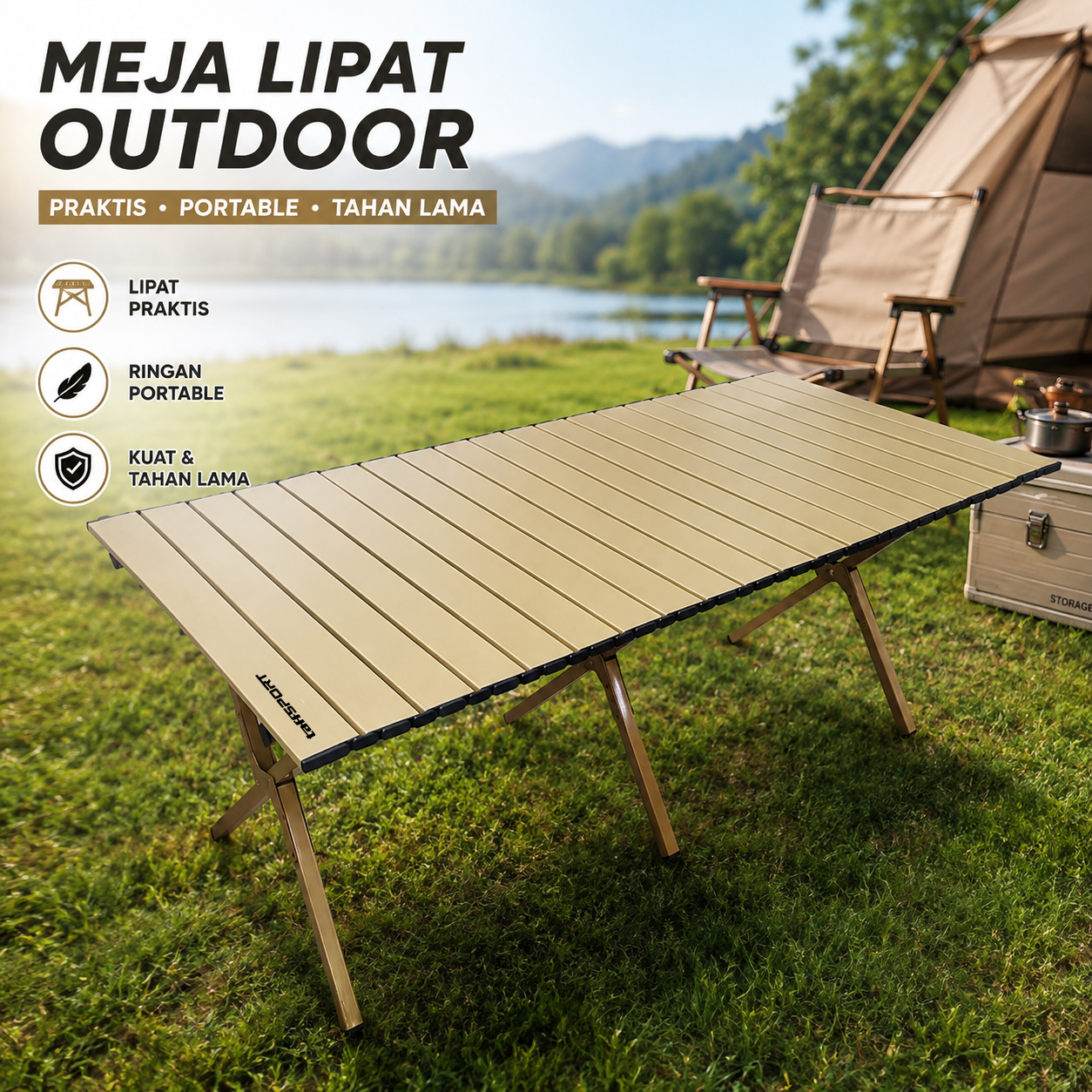 Gambar produk TaffSPORT Meja Lipat Outdoor Piknik Camping Portable 118x59x43.5cm - ST12 - Utama