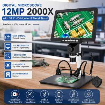 Easyo Mikroskop Digital 12MP 2000X dengan Monitor and Aluminium Stand - G2000