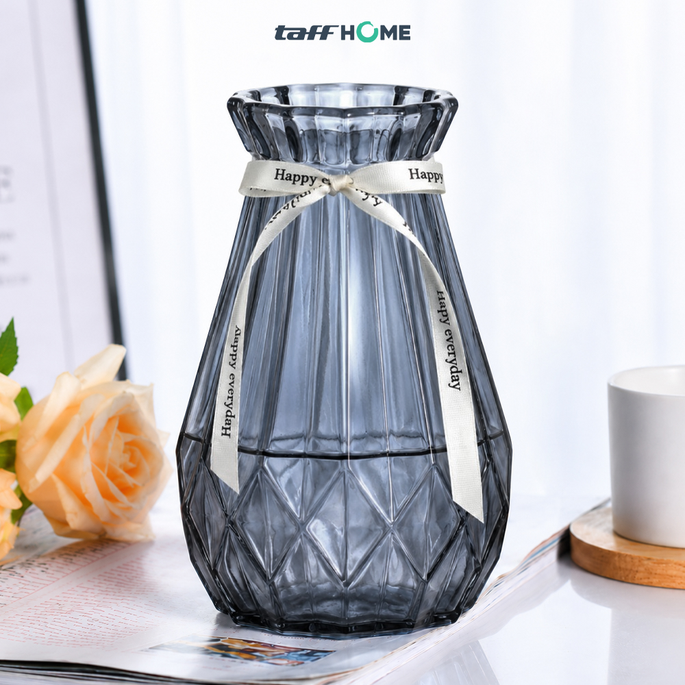 Gambar produk TaffHOME Vas Bunga Kaca Estetik Crystal Ribbon Flower Vase - P-02 - 1