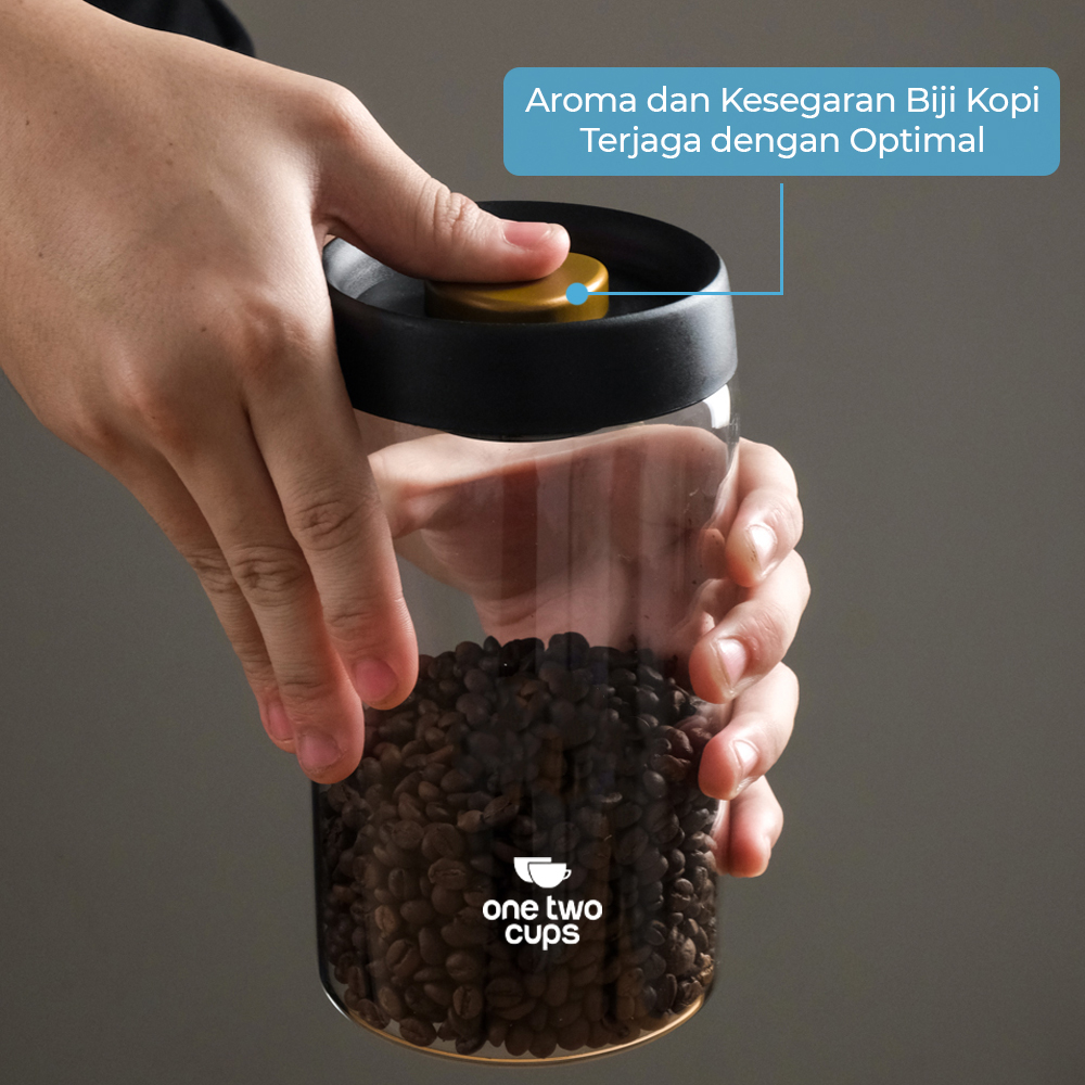 Gambar produk One Two Cups Toples Kaca Penyimpanan Biji Kopi Vacuum Sealed Lid 1.2L - SE41 - 7