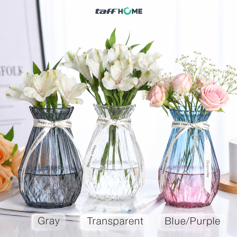 Gambar produk TaffHOME Vas Bunga Kaca Estetik Crystal Ribbon Flower Vase - P-02 - 7
