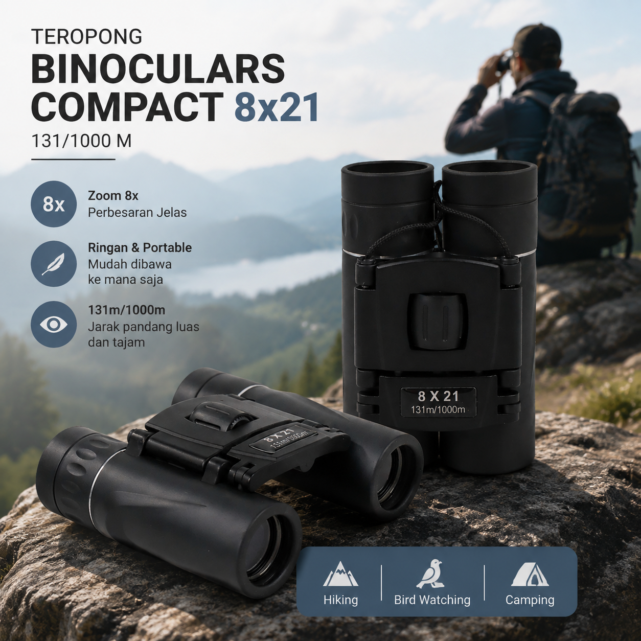 Gambar produk APEXEL Teropong Binocular Telescope Outdoor 8x21 - APS-8X21 - Utama