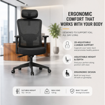 HBADA P5 Pro Kursi Kantor Chair 2D Lumbar Support Fixed Armrest - P302