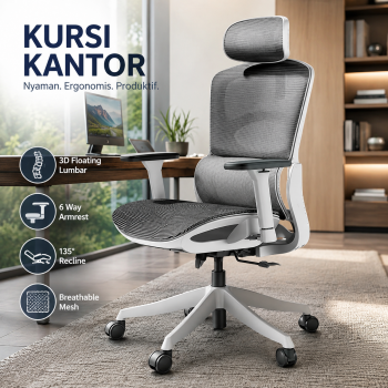 HBADA Kursi Kantor Office Chair 3D Lumbar 6 Way Magic Armrest
