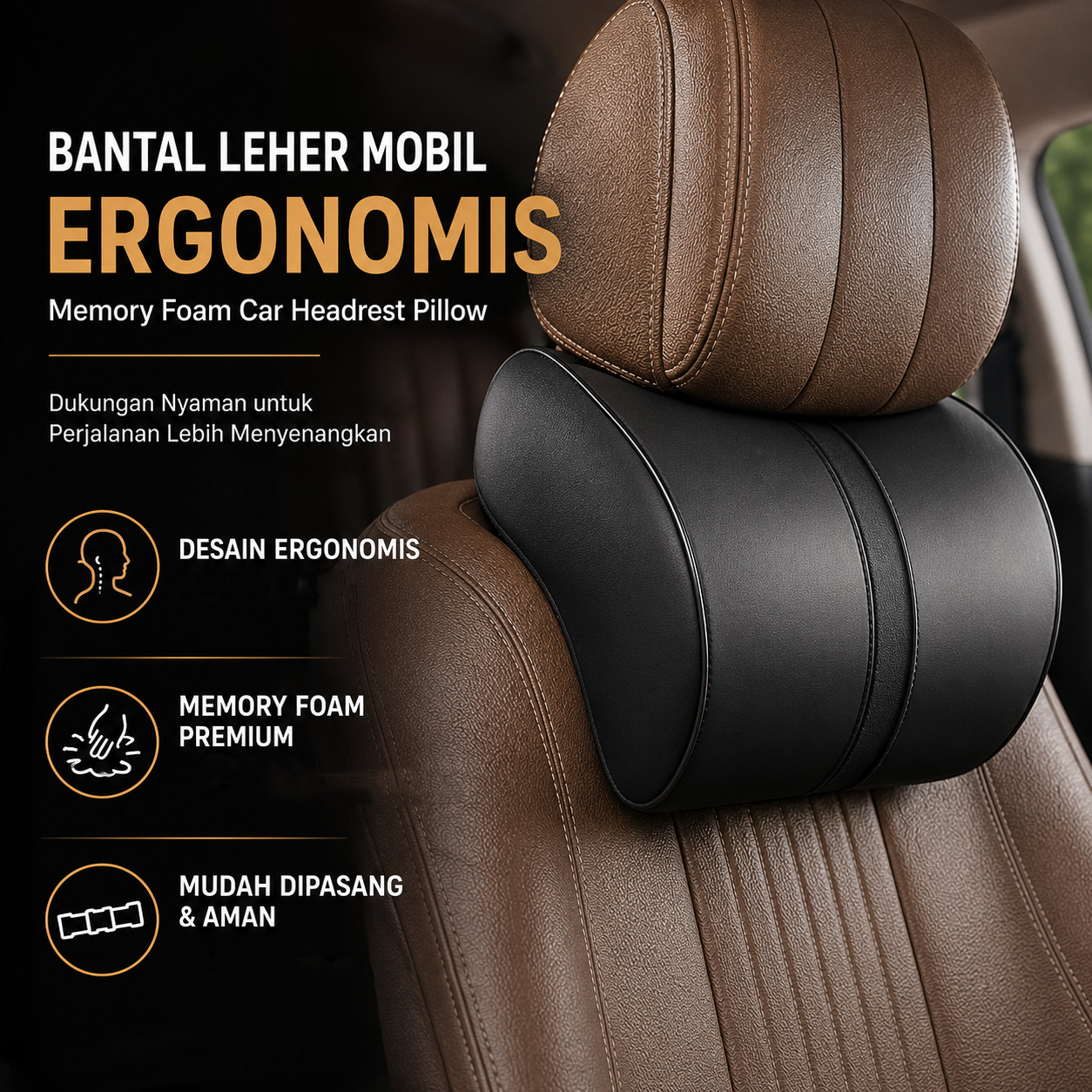 Gambar produk SCALZE Bantal Leher Mobil Ergonomis Memory Foam Car Headrest Pillow - AW-35 - Utama