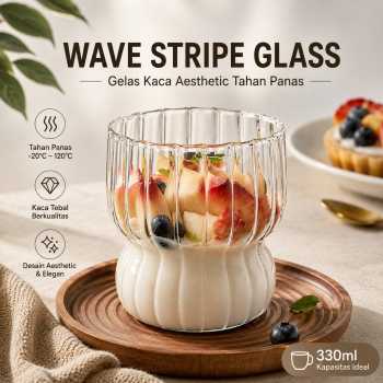 One Two Cups Gelas Kaca Aesthetic Tahan Panas Wave Stripe Glass 330ml - T031