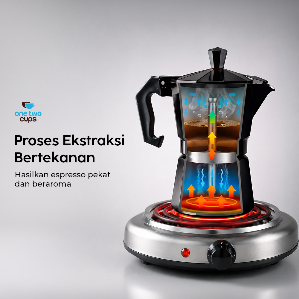 Gambar produk One Two Cups Moka Pot Teko Kopi Espresso Coffee Maker Stovetop 3 Cup 150ml - L10 - 1