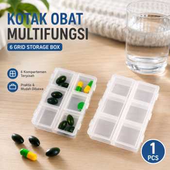 TaffOmicron Kotak Obat Plastik Multifungsi Storage Box 6 Grid 1 PCS - HK6