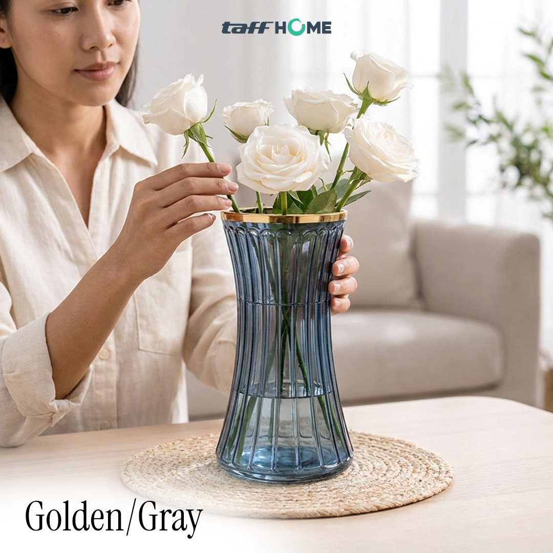 Gambar produk TaffHOME Vas Bunga Kaca Bening Estetik Vintage Glass Flower Vase - Y23 - Utama
