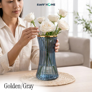 Gambar produk TaffHOME Vas Bunga Kaca Bening Estetik Vintage Glass Flower Vase - Y23 - Utama