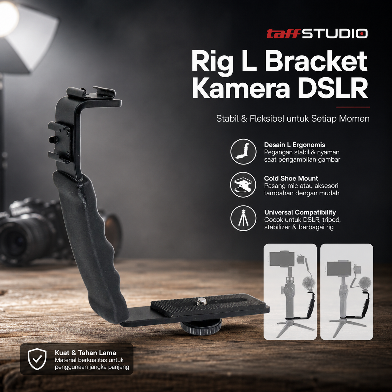 Gambar produk TaffSTUDIO L Bracket Handle Kamera DSLR Video Rig Flash Light Mount - XDV-1 - Utama