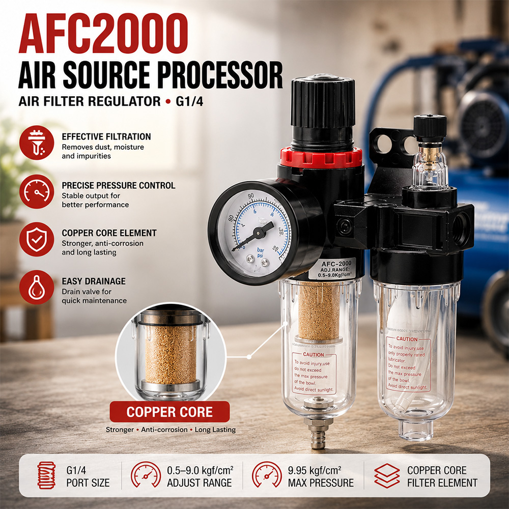 Gambar produk Gene Air Filter Regulator Pneumatic Saringan Kompresor Angin G1/4 Copper Core - AFC-2000 - Utama
