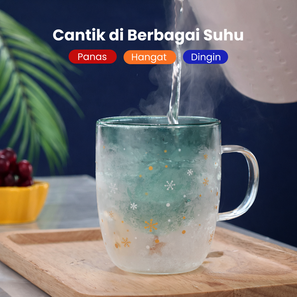 Gambar produk WARM HOME Cangkir Kopi Kaca Double Wall Tahan Panas Mug Glass 300ml - WH3 - 3