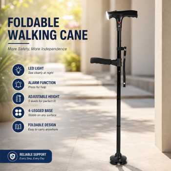 RUNZ Tongkat Bantu Jalan Lipat LED Adjustable 4 Kaki Anti Slip - EL-0090