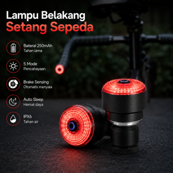 ROCKBROS Lampu Handlebar Plug Setang Sepeda Tail Light 5 Mode 250mAh - R0