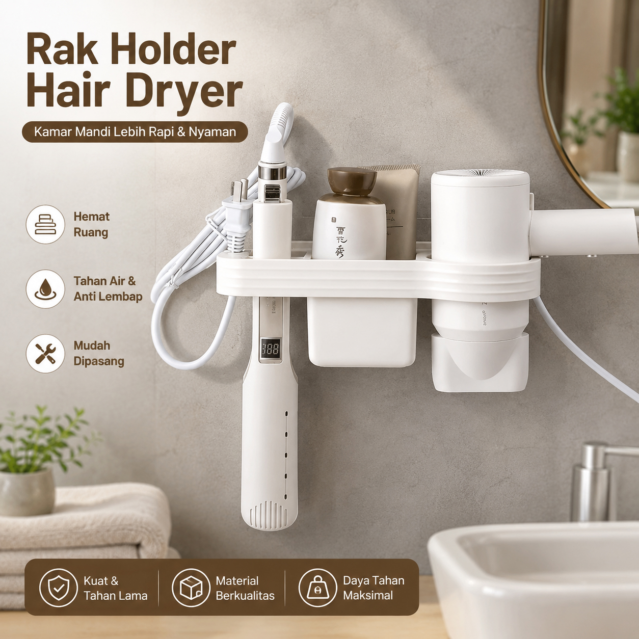 Gambar produk Musamban Rak Holder Hair Dryer Kamar Mandi Bathroom Organizer Plastik - MSA23 - Utama