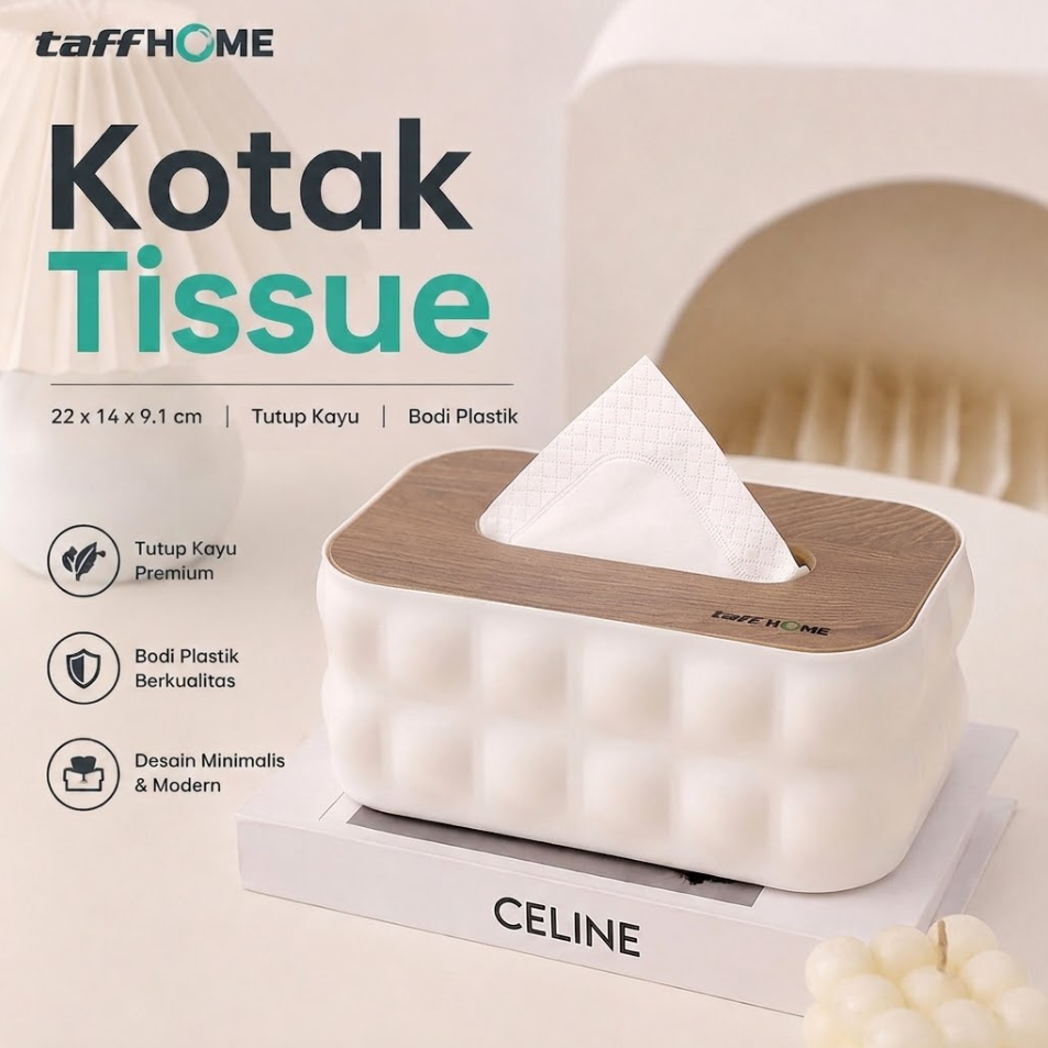 Gambar produk TaffHOME Kotak Tisu Kayu Multifungsi Wooden Tissue Box 22x14x9.1cm - ZJ80 - Utama