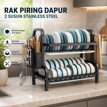 NYTRYD Rak Piring Dapur 2 Susun Stainless Steel Rack Utensil Holder - R2