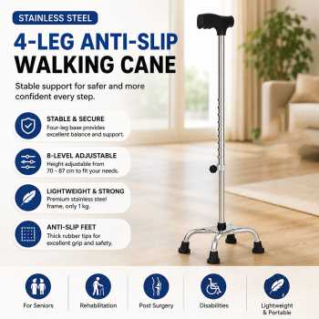 ADOC Tongkat Bantu Jalan 4 Kaki Anti Slip Walking Cane Adjustable - EL-0100
