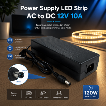Taffware Adaptor Power Supply LED Strip Monitor AC to DC 12V 10A - AYD-12100