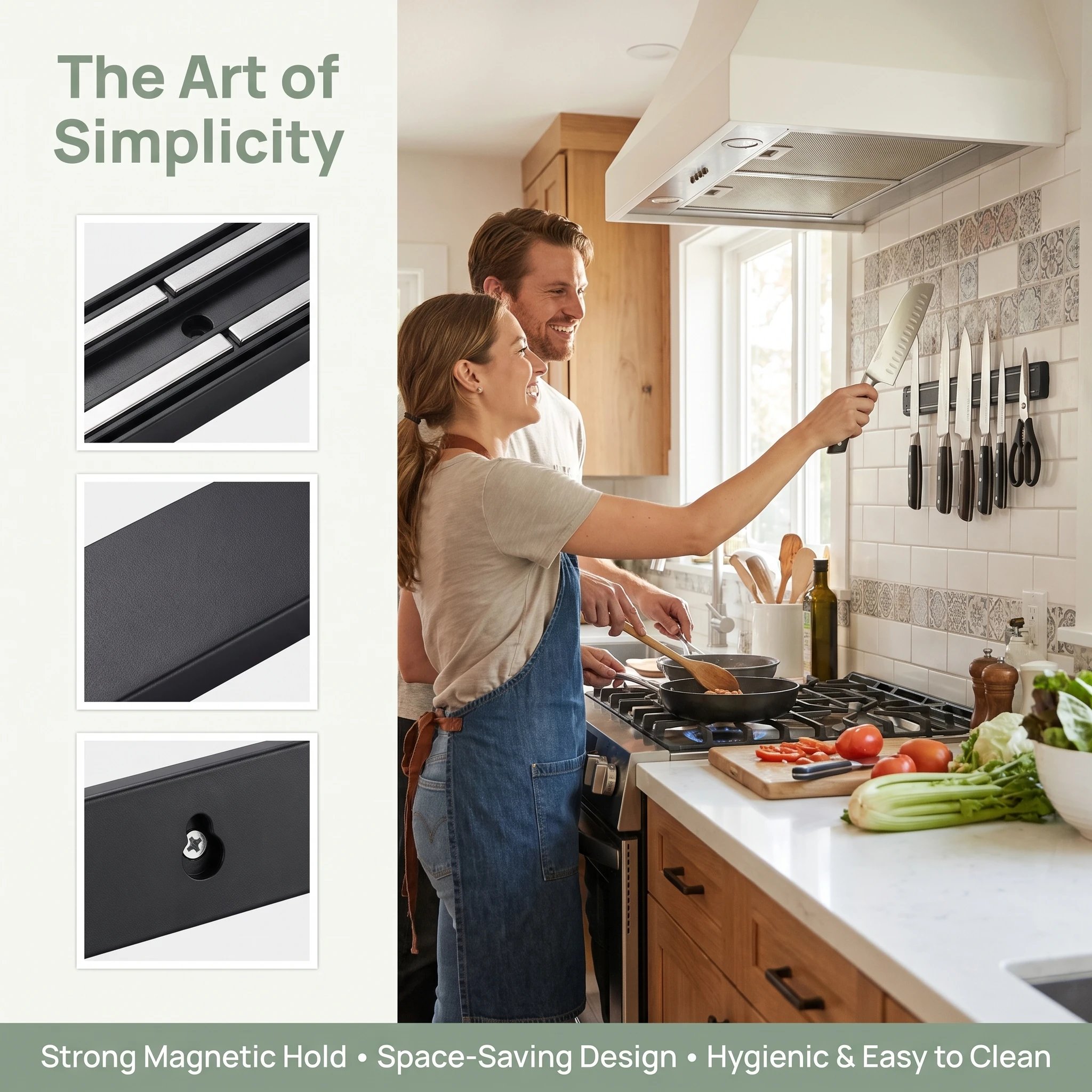 Gambar produk FITTO Rak Pisau Magnet Serbaguna Wall Mounted Magnetic Knife Holder 33cm - DS-100 - 3
