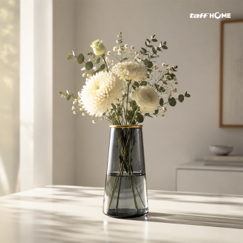 Gambar produk TaffHOME Vas Bunga Kaca Silinder Smooth Nordic Simple Glass Vase - QT072
