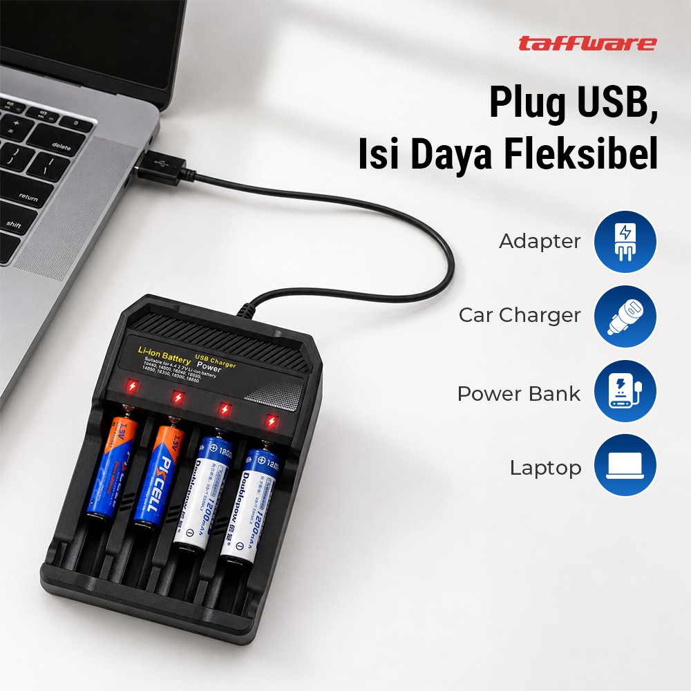 Gambar produk Taffware Charger Baterai 4 Slot 14500 18350 18650 Li-Ion with LED - MS-5D84A - 4