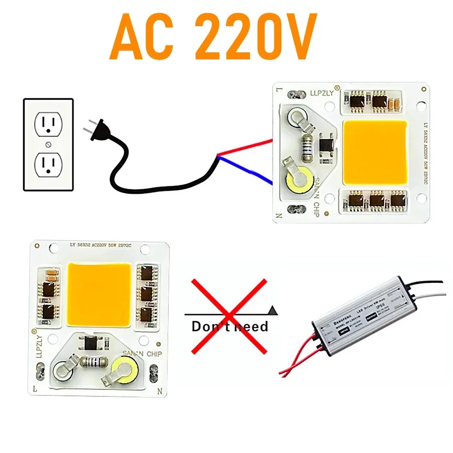 Gambar produk TaffLED Chip LED Lampu COB Floodlight Spotlight 6500K 220V 50W 3 PCS - COB5258-AC220-50 - 6