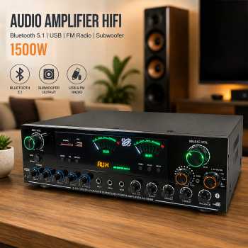 Stexe Audio Amplifier HiFi Bluetooth 5.1 USB FM Radio Subwoofer 1500W - AV-9898BT