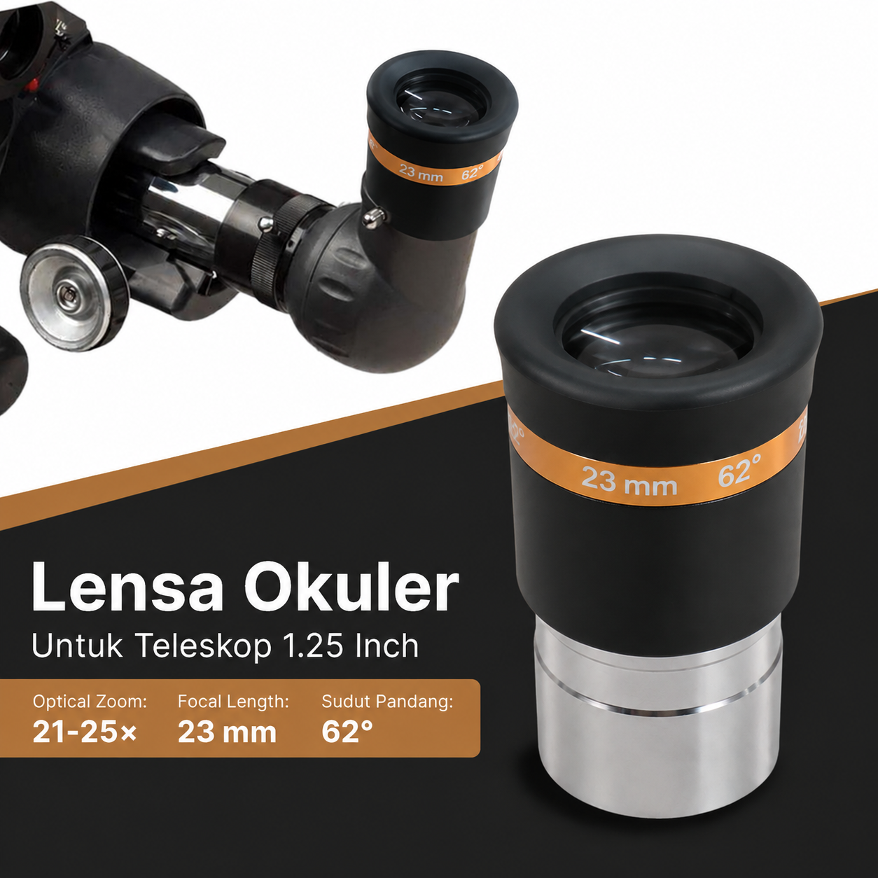 Gambar produk CELESTRON Lensa Okuler Teleskop Eyepiece 1.25" Wide Angle 62 Degree 23mm - GG2113A - Utama