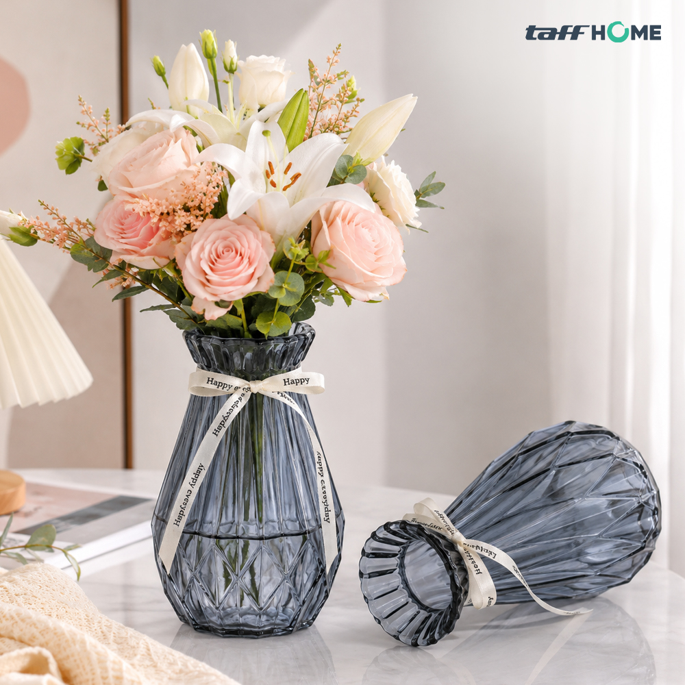 Gambar produk TaffHOME Vas Bunga Kaca Estetik Crystal Ribbon Flower Vase - P-02 - 3