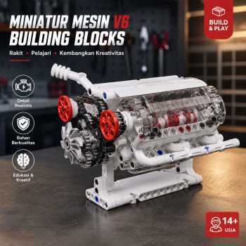 ONEBOT Mainan Miniatur Mesin V6 Building Blocks - White