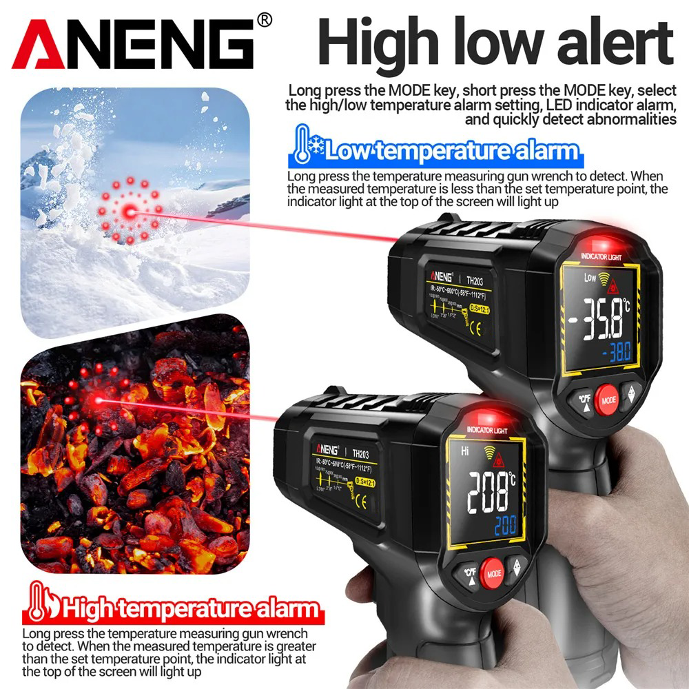 Gambar produk ANENG Thermometer Infrared Laser Industrial Thermogun LCD Display - TH203 - 3