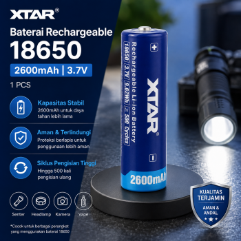 XTAR Baterai Isi Ulang Rechargeable 18650 Button Top 2600mAh 3.7V 1PCS