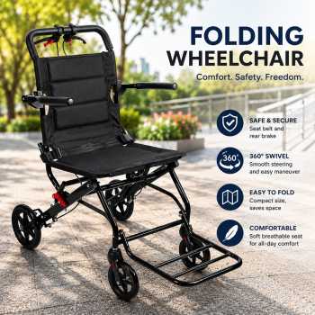 AOJA Kursi Roda Lipat Wheelchair with Break and Safety Belt Foldable - ND130