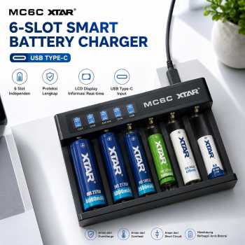 Gambar produk XTAR Charger Baterai 6 Slot Smart Battery USB Type C - MC6C
