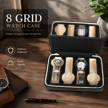 Gambar produk Kotak Jam Tangan Travel Watch Case Display Box Bahan Kulit 8 Grid - L-001