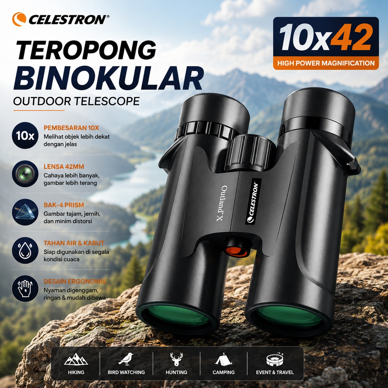 Gambar produk CELESTRON Teropong Binocular Telescope Outdoor 10x42 - 71347 - Utama