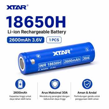XTAR Baterai Isi Ulang Rechargeable 18650H Flat Top 2600mAh 3.6V 1 PCS - INR 18650H