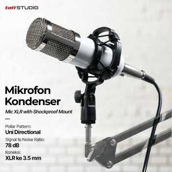 TaffSTUDIO Mic Condenser XLR Microphone Noise Reduction with Holder - BM-800