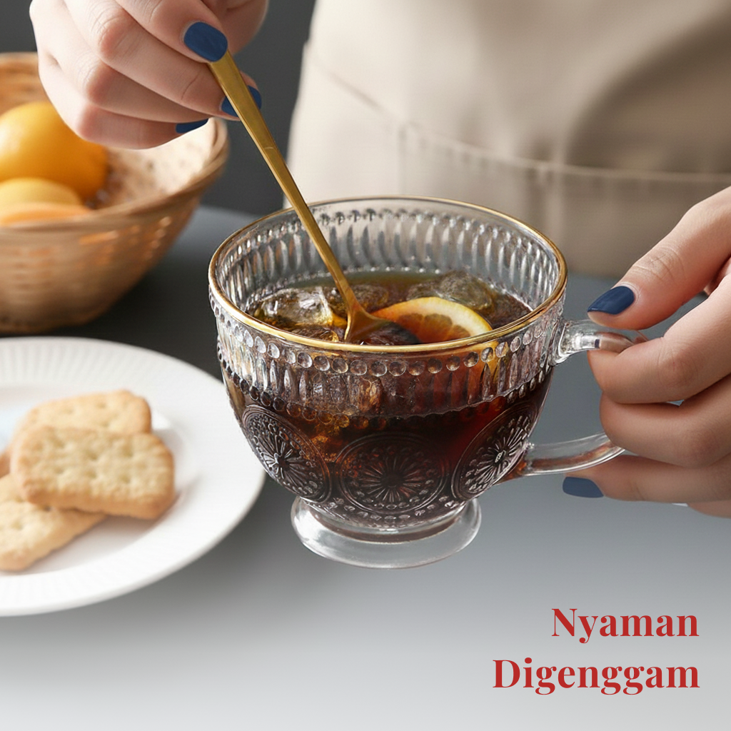 Gambar produk Taiyanghua Cangkir Kopi Kaca Tahan Panas Sunflower Line Mug 325ml - A1 - 3